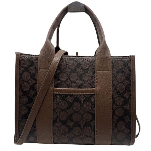 FAUX LEATHER MONOGRAM PRINT STRUCTURED TOP HANDLE CROSSBODY BAG