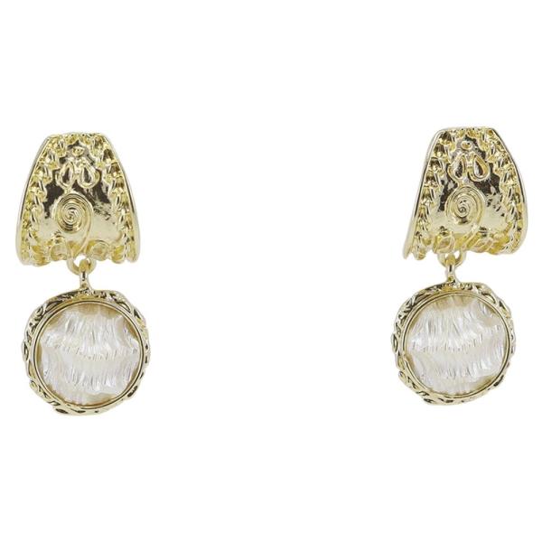 METAL FILIGREE DISC DROP EARRING