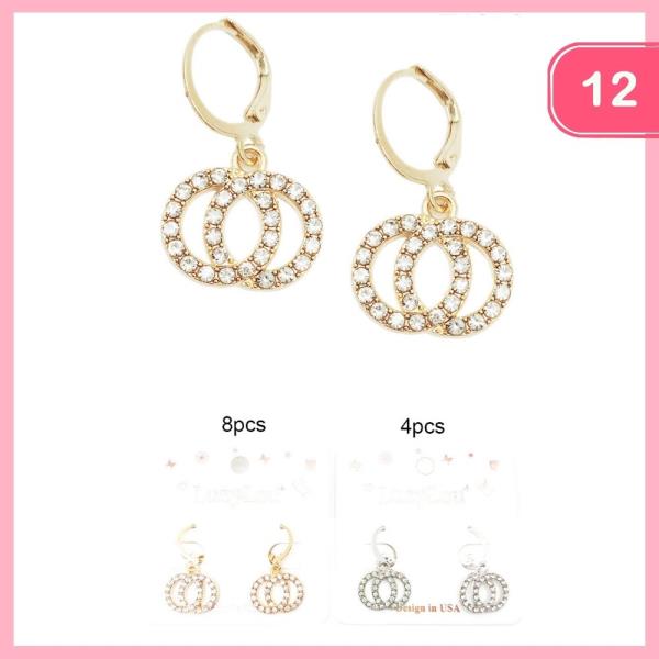 RHINESTONE LAYERED ROUND DANGLE EARRINGS (12 UNITS)