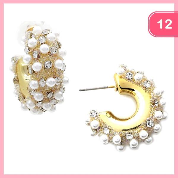 RHINESTONE PEARL HOOP EARRING (12 UNITS)