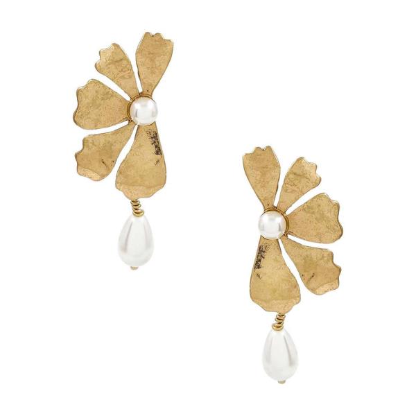METAL FLOWER PEARL DROP EARRING