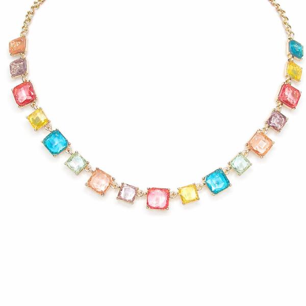 CRYSTAL STONE SQUARE TENNIS NECKLACE