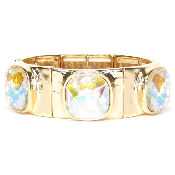 METAL ROUND CRYSTAL STONE LINK STRETCH BRACELET
