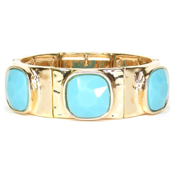METAL ROUND CRYSTAL STONE LINK STRETCH BRACELET