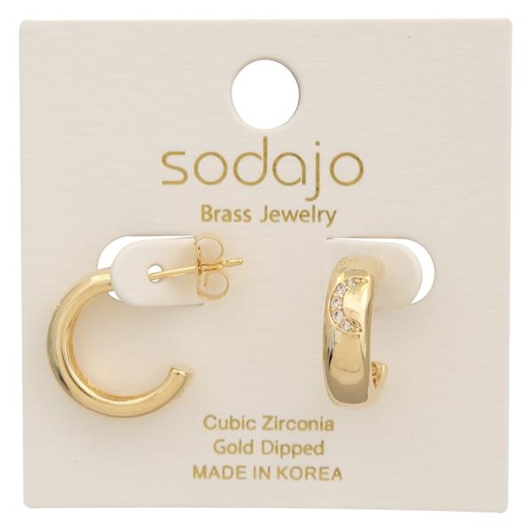 SODAJO CRESCENT HOOP CZ GOLD DIPPED EARRING