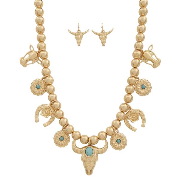 WESTERN THEME BEAD NECKLACE EARRING SET