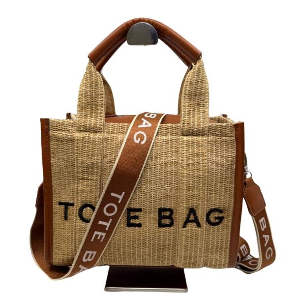 STRAW TOTE BAG LETTER PRINT STRAP TOTE BAG