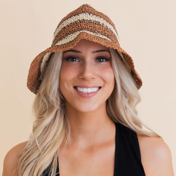 TEXTURED STRIPED CROCHET BUCKET HAT – CASUAL CHIC LOOK