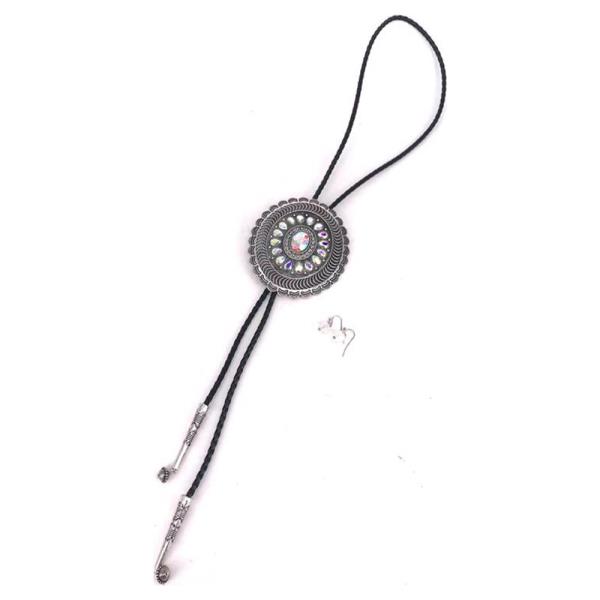 WESTERN BOLO ROUND STONE DISC SLIDER NECKLACE