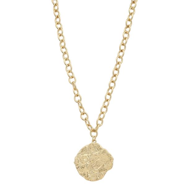 HAMMERED PENDANT METAL CHAIN LINK NECKLACE