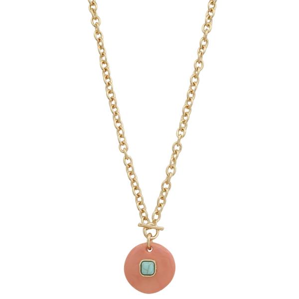 ROUND SQUARE SHAPE PENDANT CHAIN LINK NECKLACE