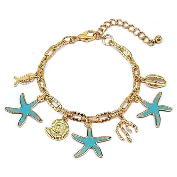 SEALIFE MULTI CHARM STARFISH SHELL COIN CHAIN BRACELET