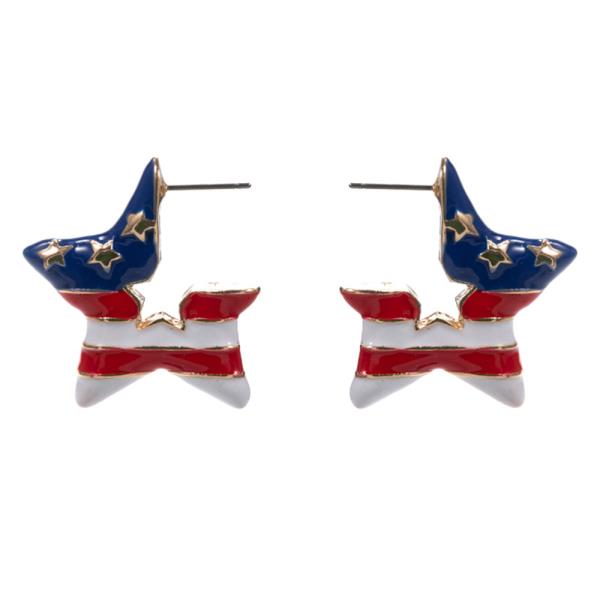 STAR SHAPED ENAMEL W/ AMERICAN FLAG PATTERN HYPOALLERGENIC EARRING