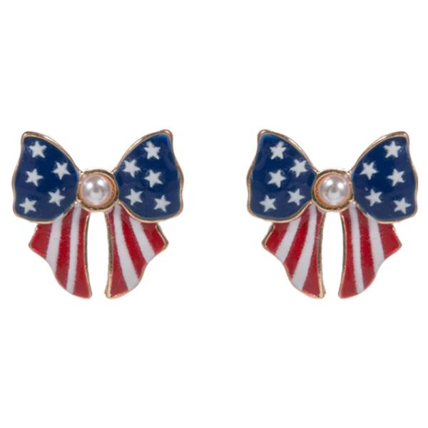 BOW SHAPED ENAMEL W/ AMERICAN FLAG PATTERN EARRING