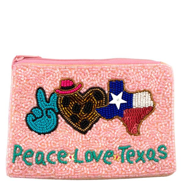 SEED BEAD PEACE LOVE TEXAS  COIN PURSE