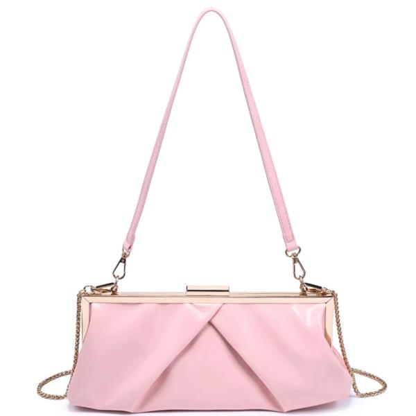 SHINY TEXTURED FOLDED PLEATS SCOTTIE CROSSBODY BAG