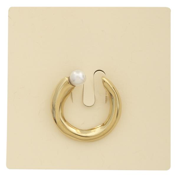 18K GOLD DIPPED STAINLESS STEEL CURVE PEARL BROOCH