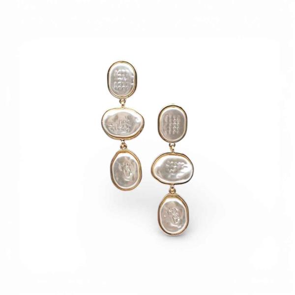 TRIPLE ORGANIC PEARL DROP EARRING
