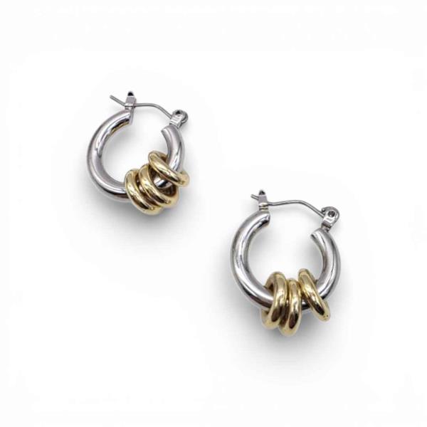 SILVER HOOP TRIPLE GOLD RING DROP EARRING