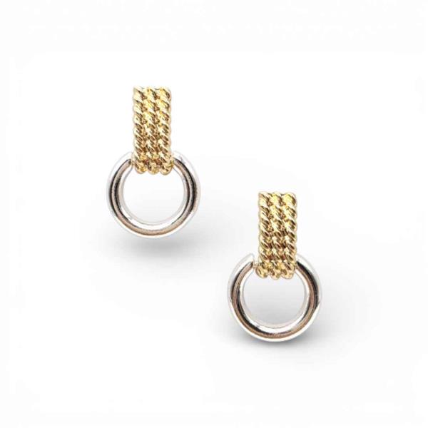 TWO TONE ROPE TEXTURED LINK DROP EARRING
