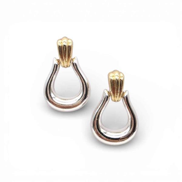 TWO TONE FLUTED TEARDROP LINK DROP EARRING