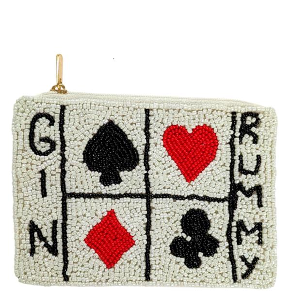SEED BEAD GIN RUMMY CARDS COIN PURSE BAG