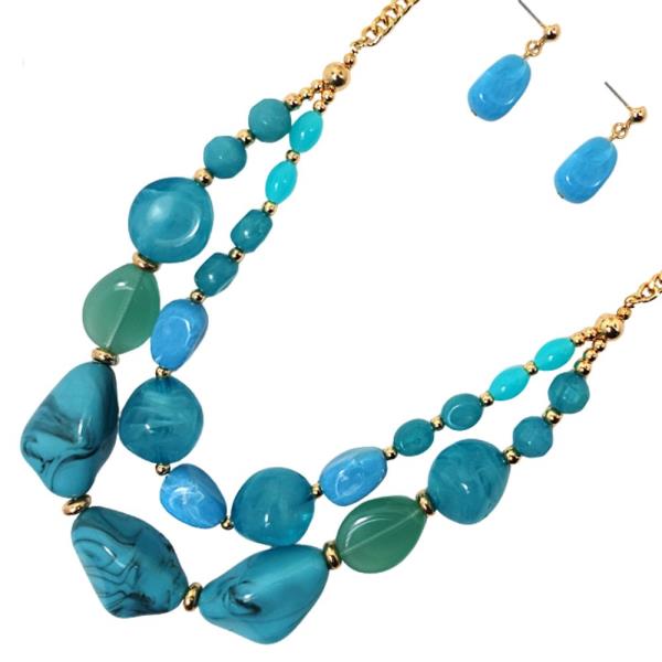 LAYERED STONE NECKLACE EARRING SET