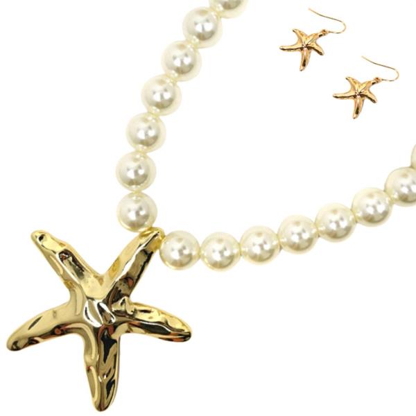 STARFISH PENDANT PEARL NECKLACE EARRING SET