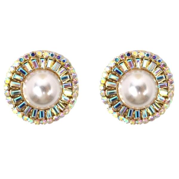 PEARL W STONE POST EARRING