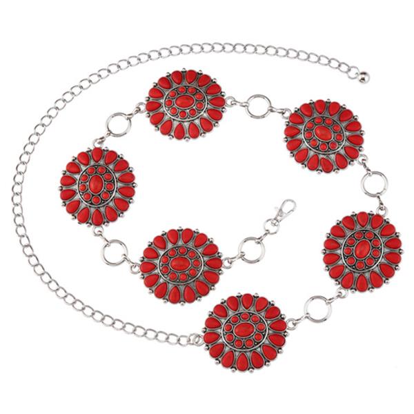 WESTERN FLORAL CONCHO LINK CHAIN BELT