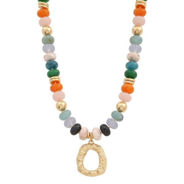 SODAJO MULTI COLORED BEADED TEXTURE PENDANT GOLD DIPPED NECKLACE