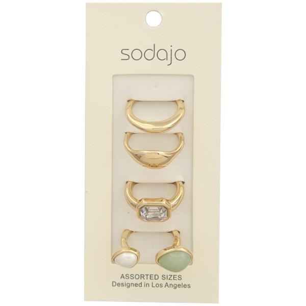 SODAJO MIX CRYSTAL STONE METAL ASSORTED RING SET