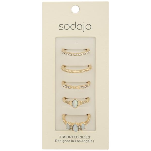 SODAJO OVAL GEM RHINESTONE METAL ASSORTED RING SET