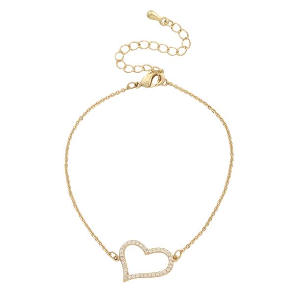 SODAJO OPEN RHINESTONE HEART CHARM CHAIN LINK GOLD DIPPED BRACELET