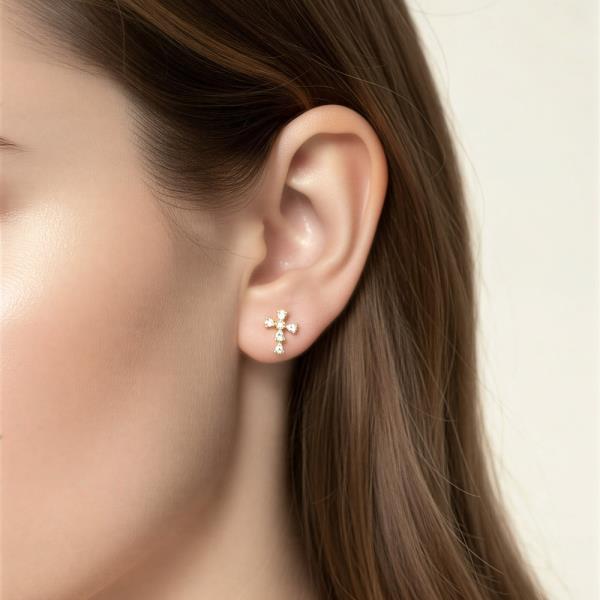 14K GOLD WHITE GOLD DIPPED CROSS POST EARRING