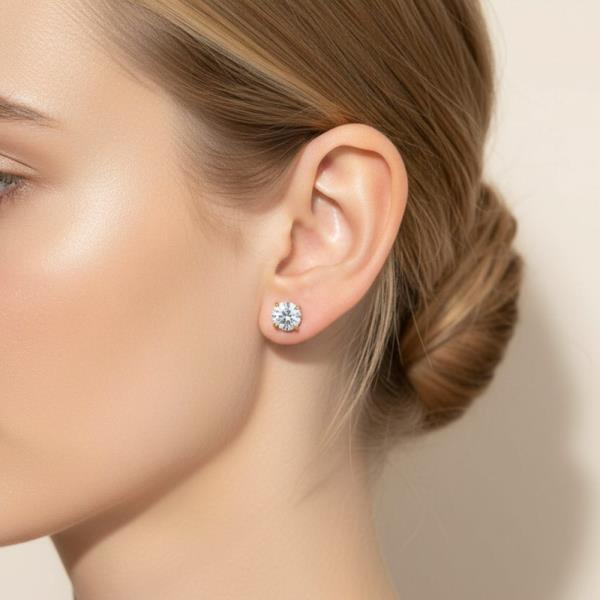 WATER RESISTANT 14K GOLD DIPPED CLASSIC ROUND SOLITAIRE STUD EARRING