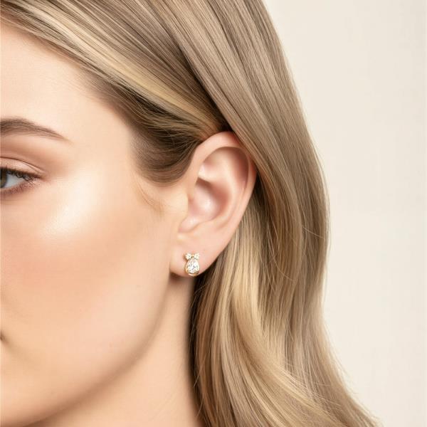 WATER RESISTANT 14K GOLD DIPPED BOW PEAR DROP STUD EARRING