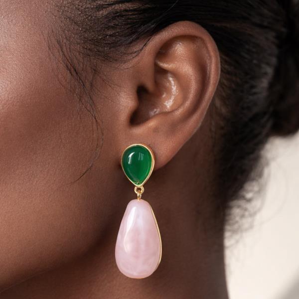 WATER RESISTANT 14K GOLD DIPPED COLOR CONTRAST DROP EARRINGS