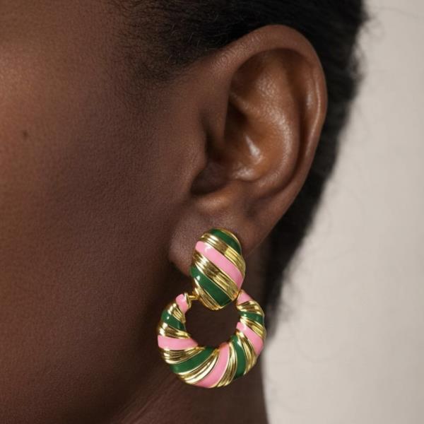 WATER RESISTANT 14K GOLD DIPPED COLOR BLOCK ENAMEL DROP EARRING