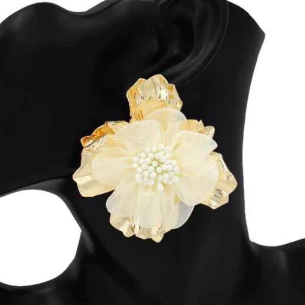 FABRIC FLOWER STATEMENT STUD EARRING