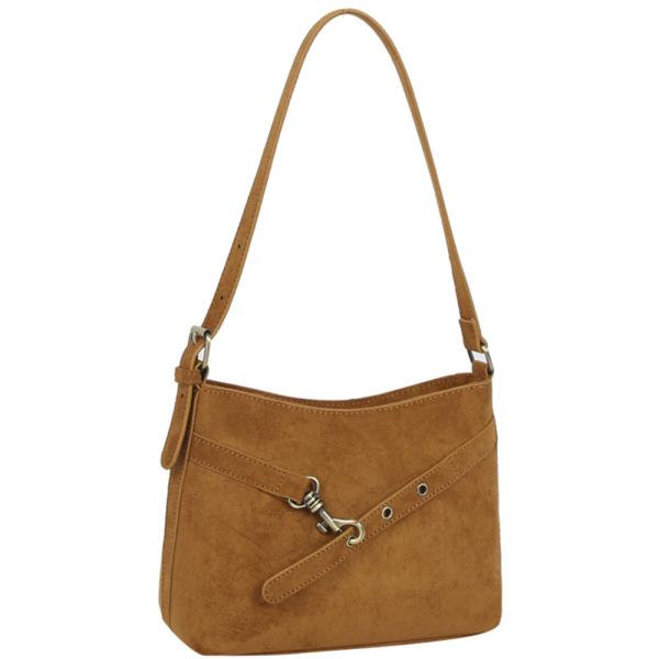 BUCKLE STRAP SUEDE TEXTURED DESIGN SHOULDER BAG