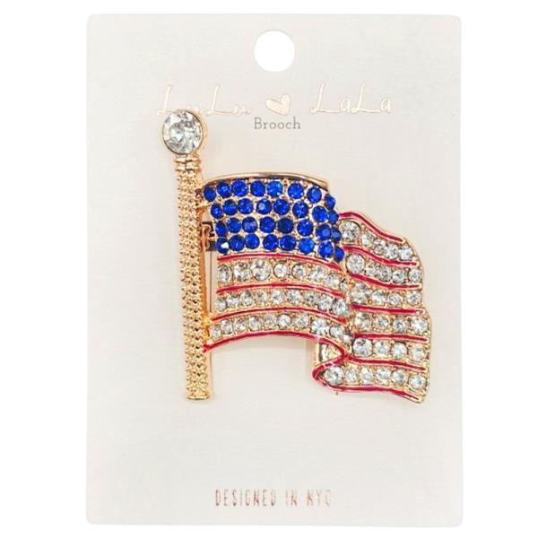 RHINESTONE USA AMERICAN FLAG BROOCH