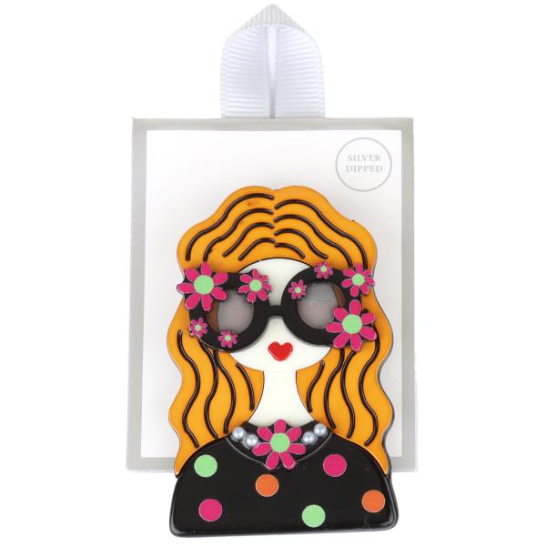 ACRYLIC GIRL WITH GLASSES BROOCH PIN