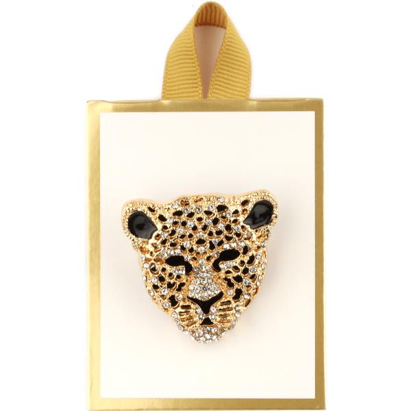 RHINESTONE LEOPARD BROOCH PIN