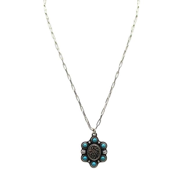 WESTERN SMALL OVAL ENGRAVED TQ  NECKLACE