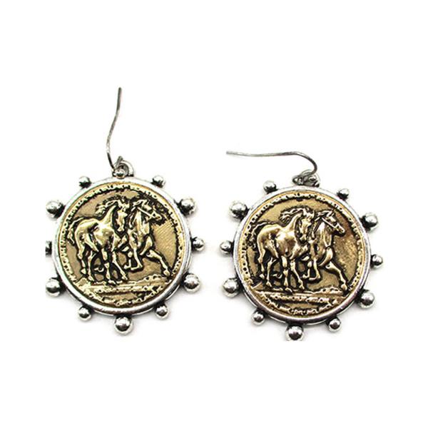 WESTERN DOUBLE HORSE COIN EARRING