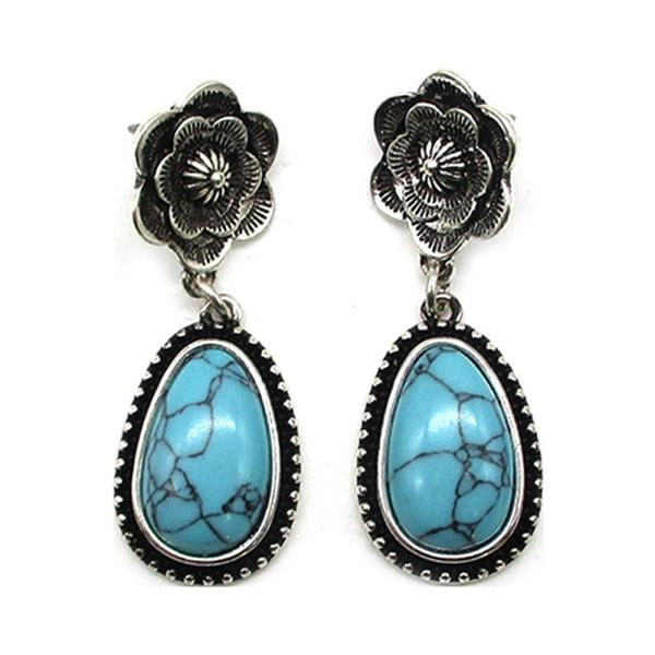 WESTERN FLOWER TEARDROP TQ EARRING