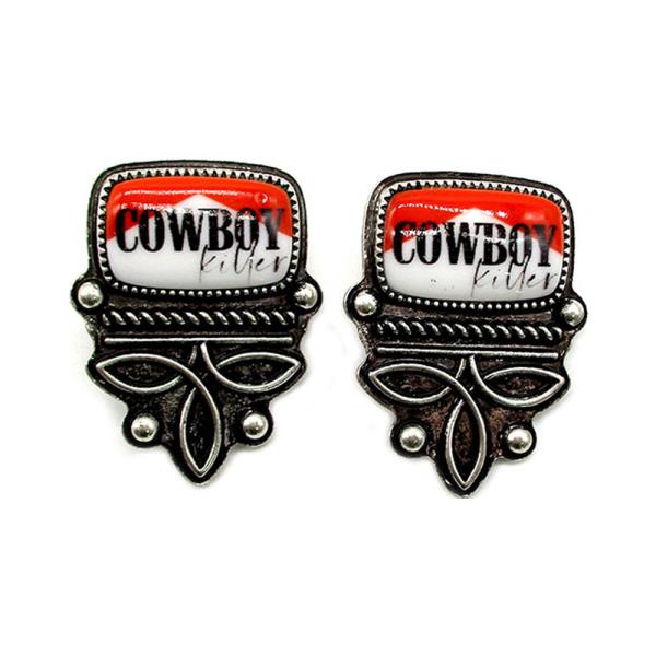WESTERN RED COWBOY KILLER BOOT  STITCH EARRING