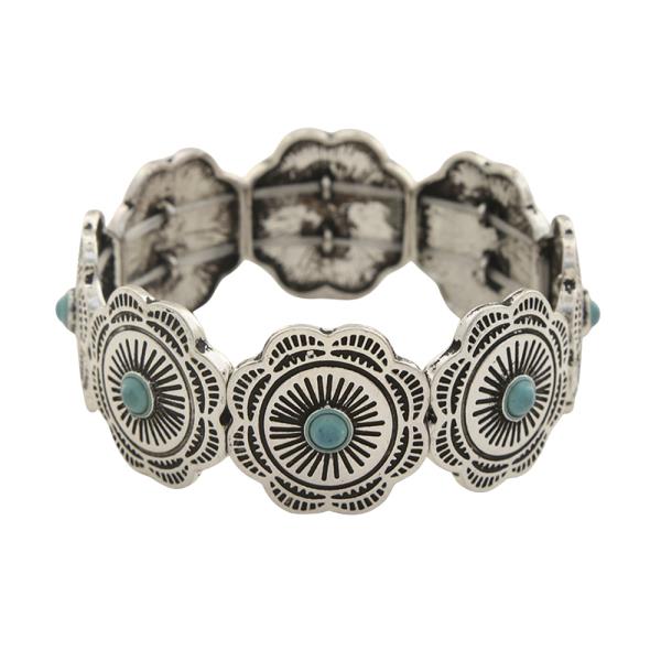 FLOWER WESTERN STYLE CONCHO STRETH BRACELET