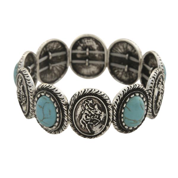 WESTERN MEDALLION TURQUOISE STRETCH BANGLE BRACELET